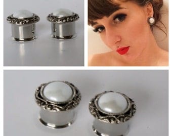 Pearl Plugs 1/2" 9/16" 14mm 5/8" 16mm 3/4" 20mm Wedding Gauges