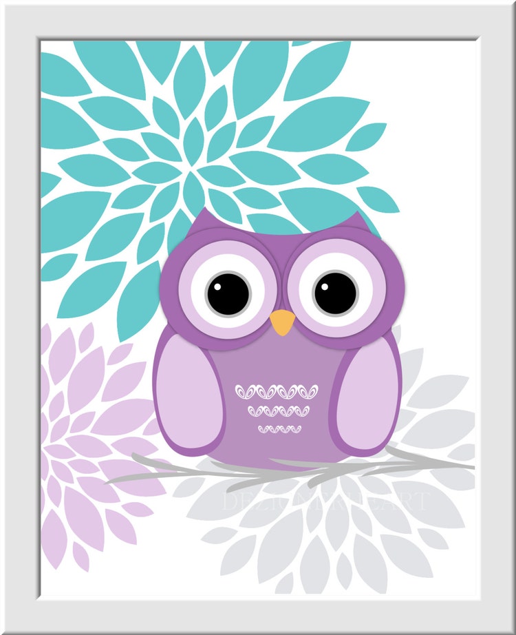 Baby Girl Owl Nursery Wall Art Purple by DezignerheartDesigns