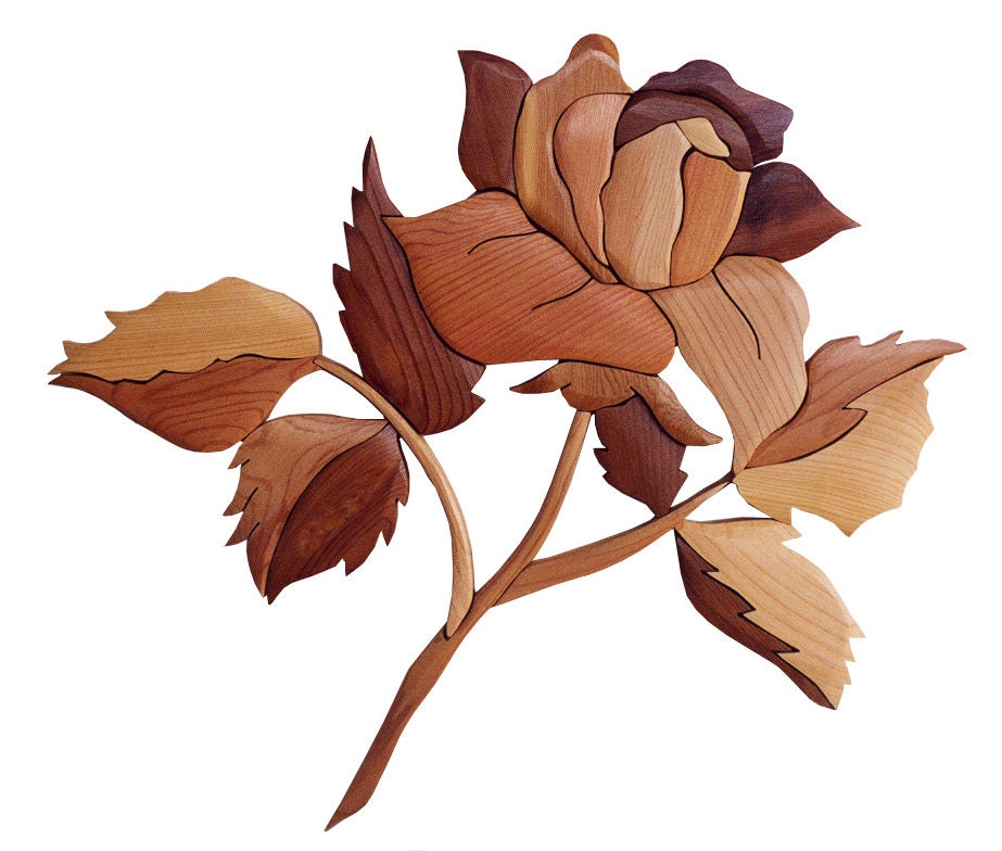 Intarsia Woodworking Pattern ROSE FLOWER