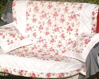 Vintage rose Shabby Chic Cot/Bed Quilt and Cushion Covers 100% Cotton