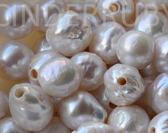 Large Hole White Kasumi Like Round Nucleated Baroque Wrinkle Genuine Freshwater Pearl,9-15 mm,June Birthstone,Jewelry Design
