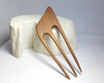 Satiny Smooth, Wooden Hair Fork/ Hairfork, Hand Carved from Walnut, Wood Hair Comb for Long Hair