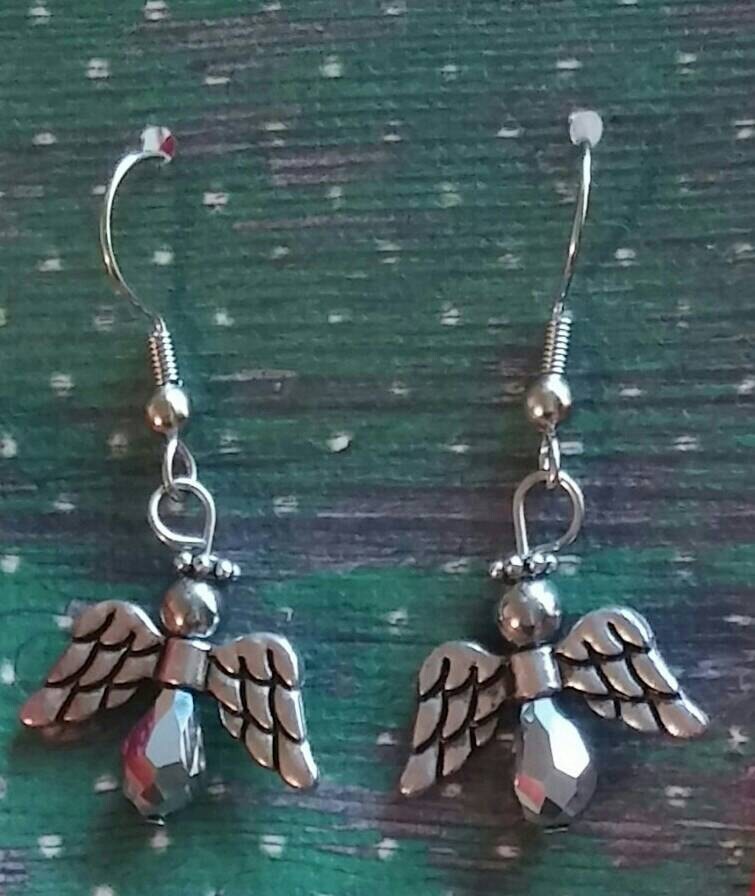 Silver Beaded Angel Earrings by Stars2Beads on Etsy