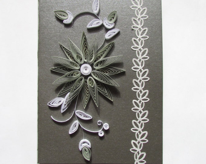 Silver Anniversary Card, Silver Paper Quilling Flower Card, Blank Birthday Greeting Card, Mothers'Day Card, Father's day card