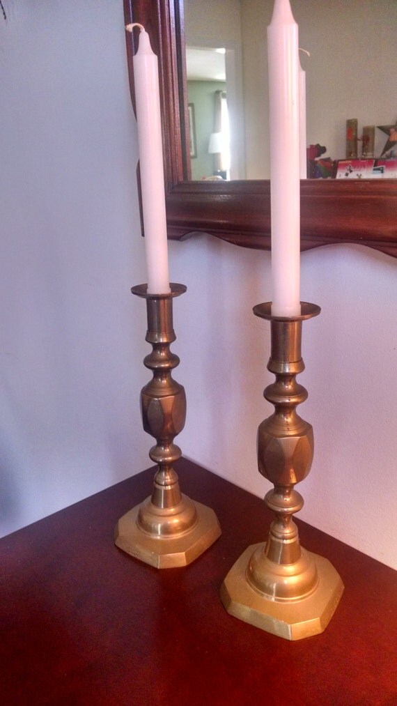 Vintage Brass Candlesticks Queen of Diamond by TyRyTreasures