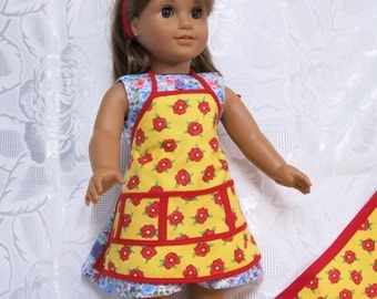 Apron for American girl doll/Australian girl doll and matching apron for child size 8 to 10