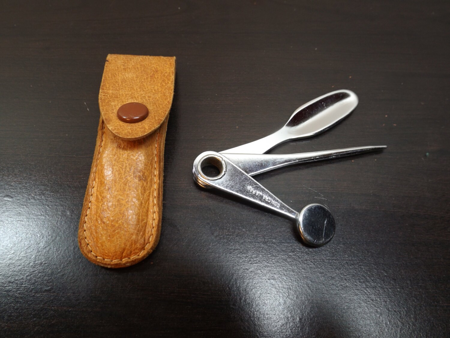 Vintage Concra Japan Pipe Smoker Knife Tool with leather