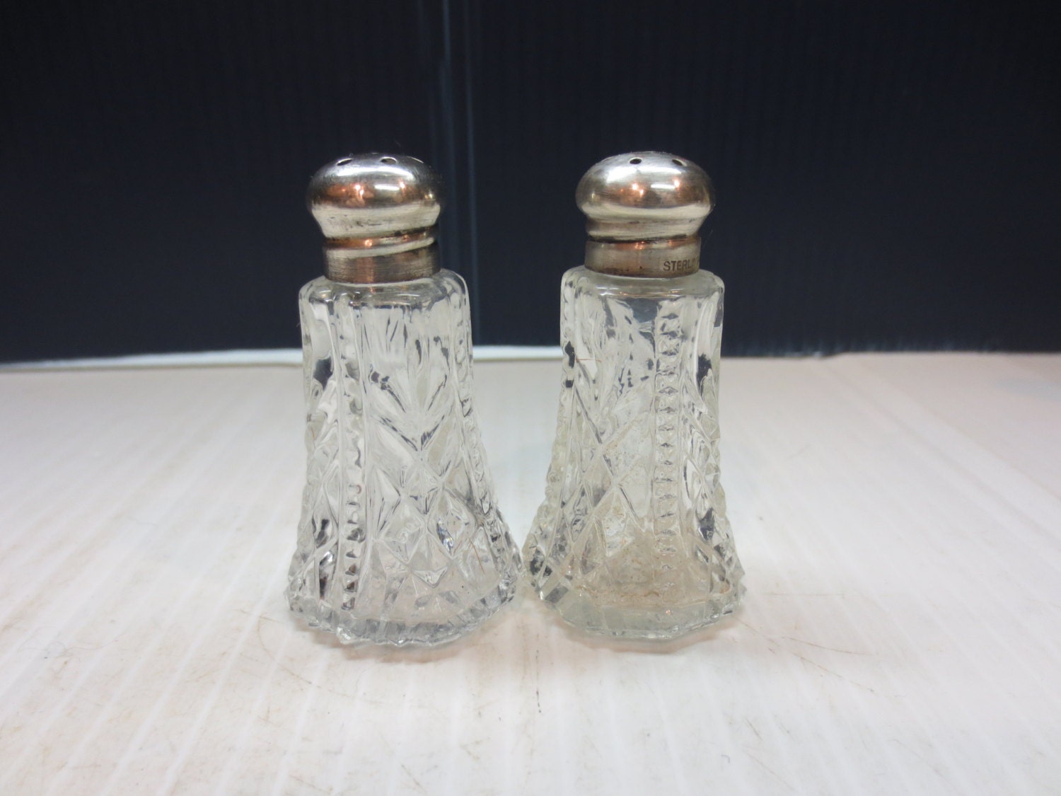 Vintage Sterling Silver Caps on Salt And Pepper Shakers Pat