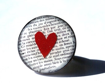 Valentine's Heart Ring - Heart ring - cabochon ring - 26mm ring - red heart