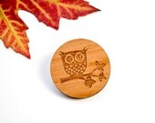 Wooden brooch Owl, Retro Laser cut pin, pin with owl