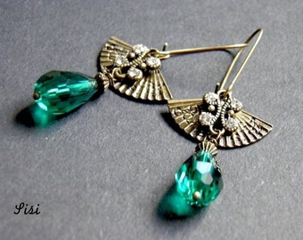 Boucles d'oreilles éventail goutte verte