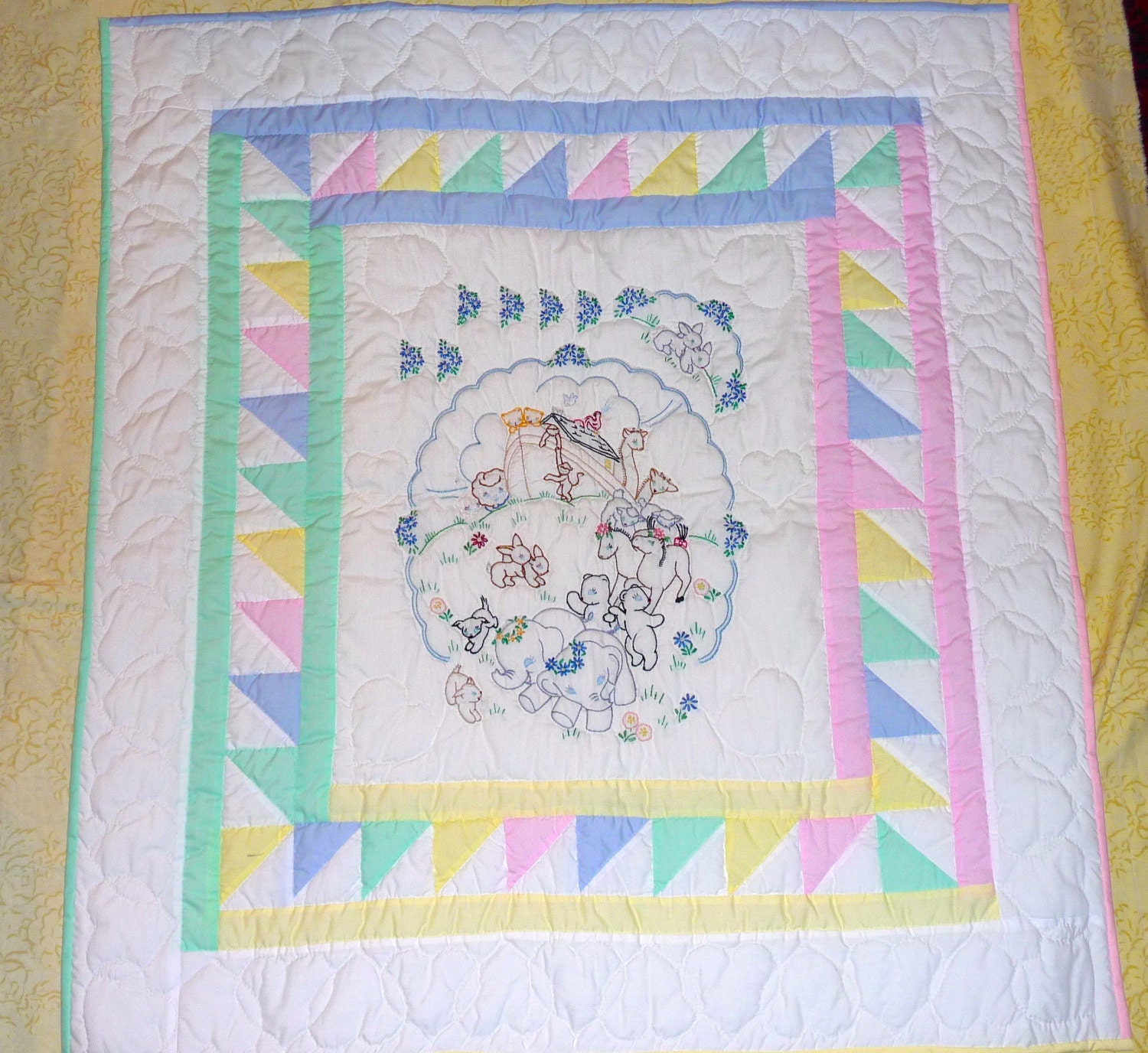 Amish Baby Quilt Noah's Ark with Flowers