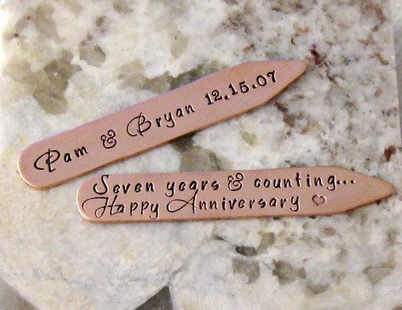 Seven 7 Year Wedding Anniversary Copper Hand Stamped Collar Stiffeners ...