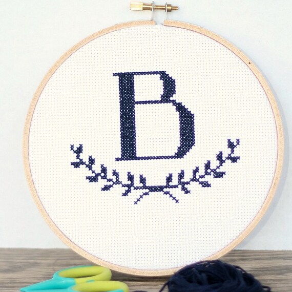 Monogram Cross Stitch Pattern With Decorative Garland