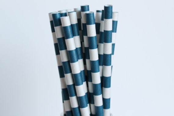 Navy Striped Paper Straws - Rugby Horizontal Striped Paper Straws - navy blue straws - mason jar straws - wedding paper straws - straws Il_570xn