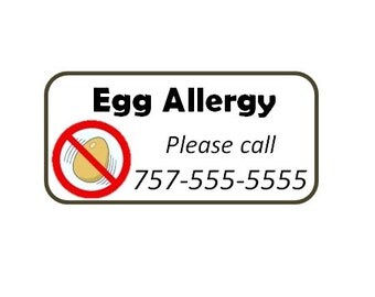 Set of 8+ Custom Temporary Tattoos - Emergency Contact - Egg Allergy