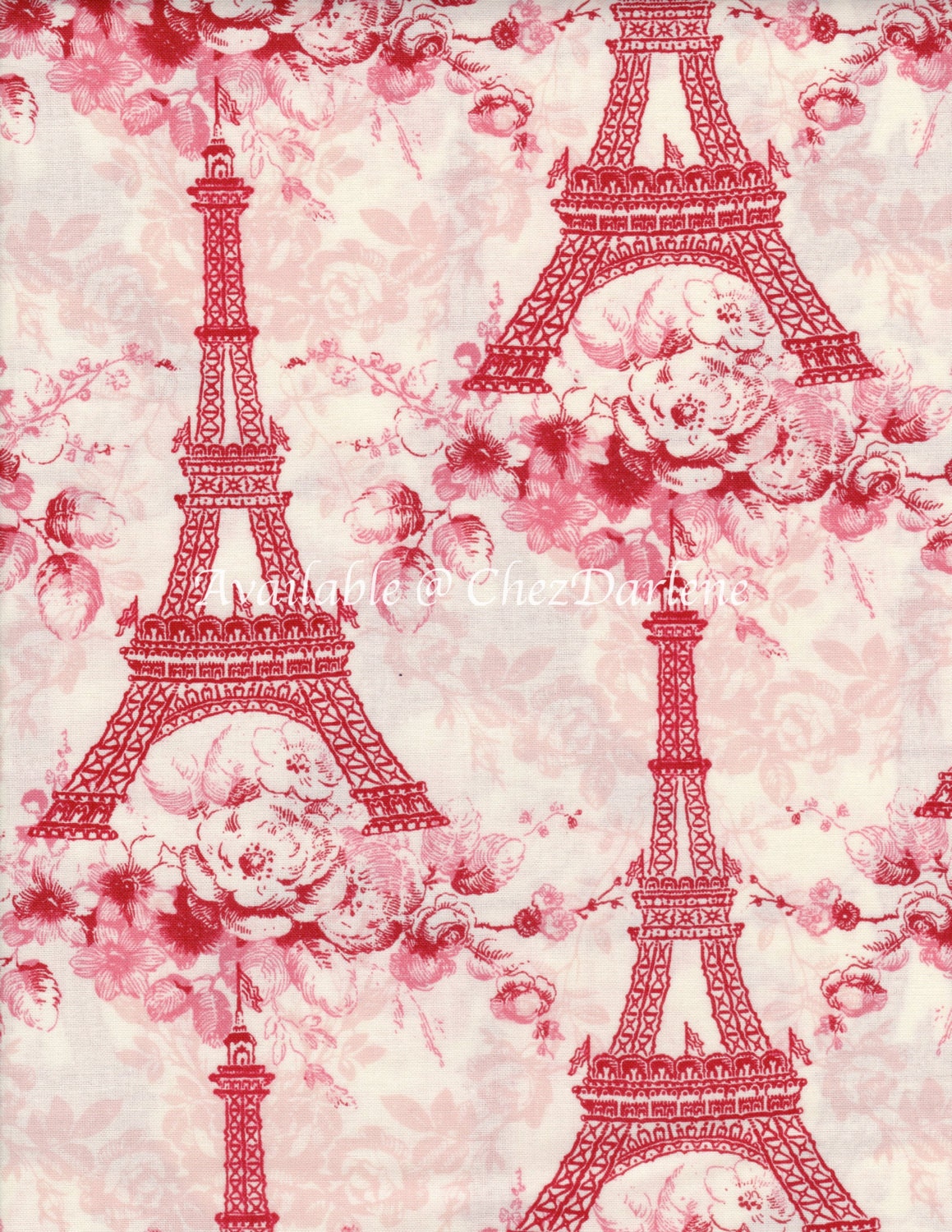 Eiffel Tower Paris Cotton Fabric Floral Quilters Cloth