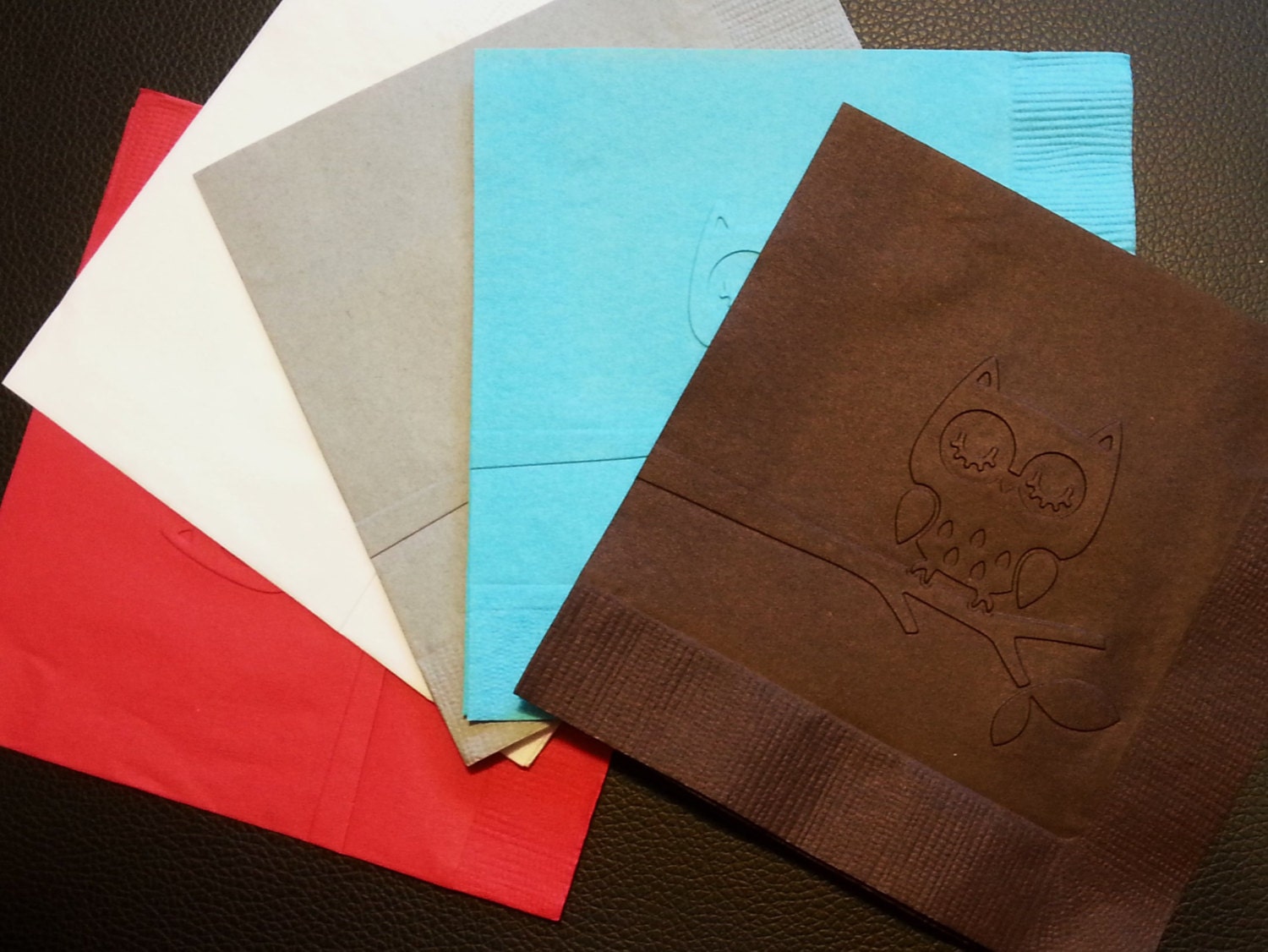 1 Dozen Embossed Paper Cocktail Napkins 5x5 in Owl Pattern