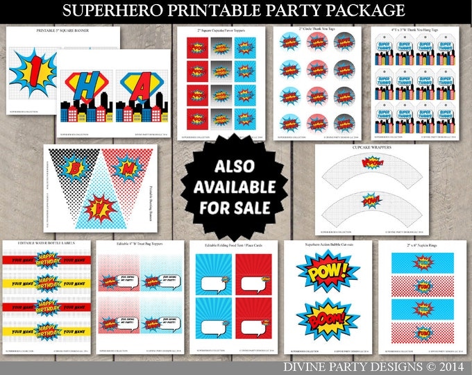 SALE INSTANT DOWNLOAD Superhero Pick Your Superpowers Sign and Tags / 5x7 Sign / 3 Inch Tags with Superpowers / Superheroes Collection