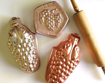 Vintage Copper Jello or Cake Grape Molds and Wall Hangings - Set of 3