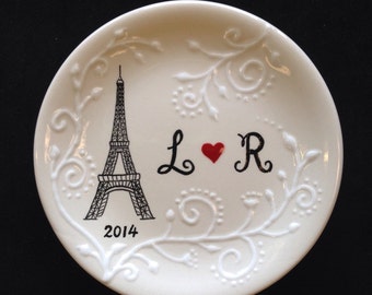 ... Personalized Hand Painted Ceramic Ring Dish, ring holder- Anniversary