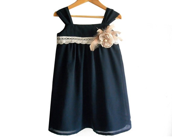 Navy Blue Flower Girl Dress/ Girl Summer Dress/ by ANKOdesign