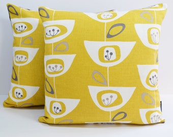 John Lewis Mid Century retro print Seedhead cushion cover - Mustard Yellow
