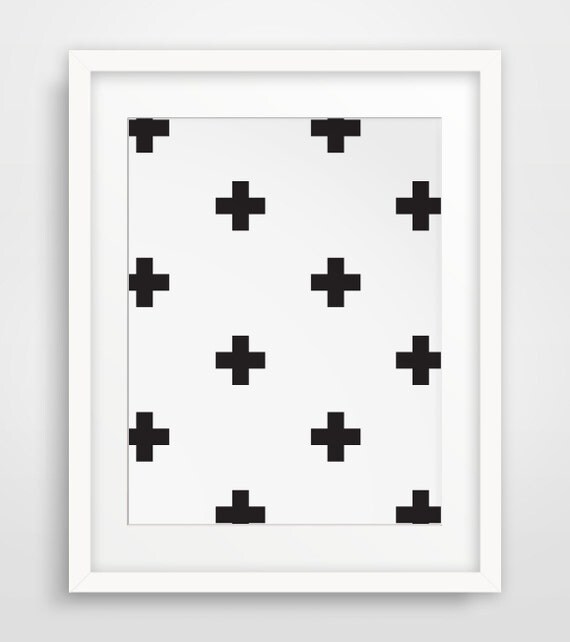 Swiss Cross Wall Art Black and White Geometric Art Nursery