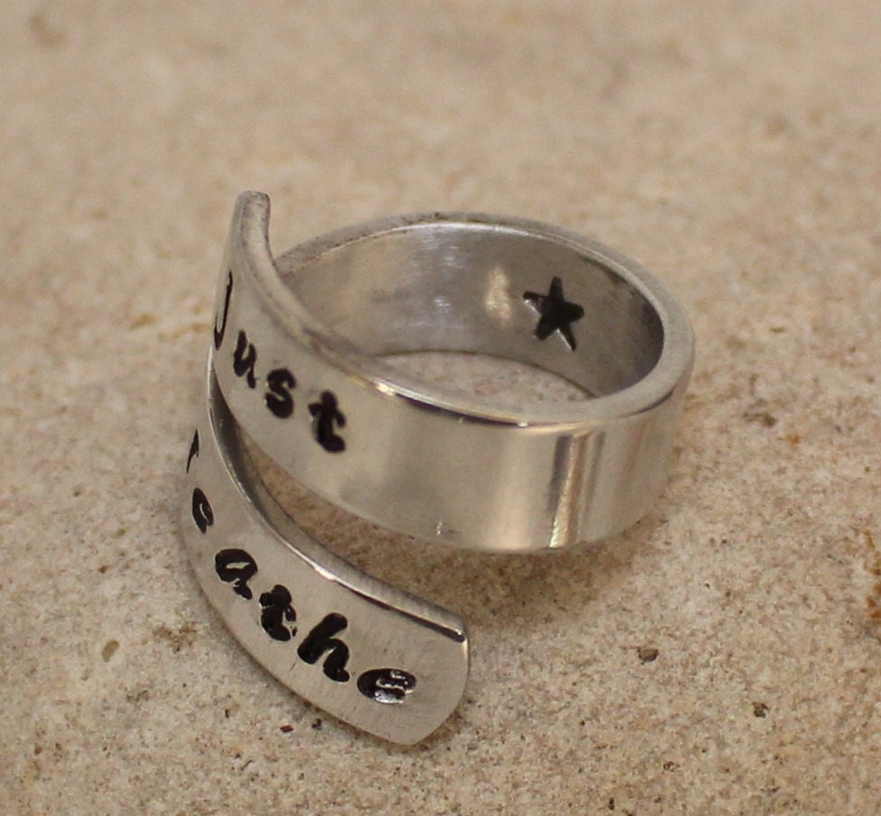 Just Breathe Personalized Wrapped Ring Silver Ring Hand
