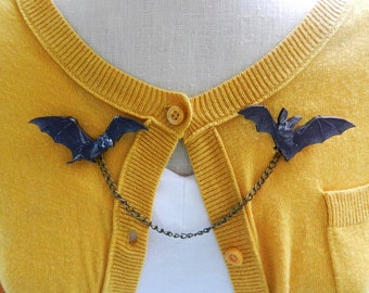 Bat Sweater Guard Brooch- Halloween Spooky Gothic Psychobilly Rockabilly Pin Up Horror Jewelry