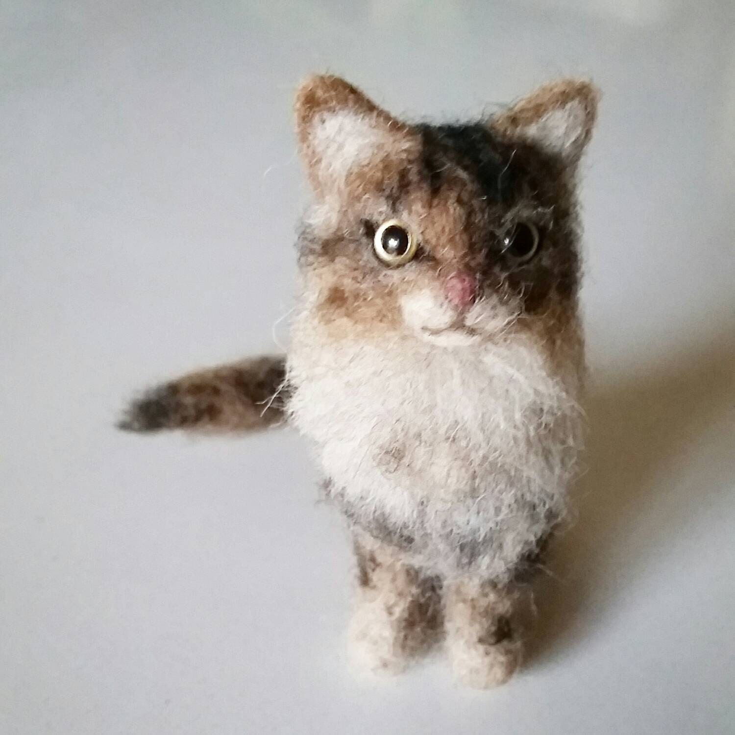 Needle Felted Cat Fluffy Tabby Kitty Wool Felt American