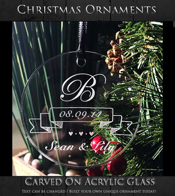 Newlywed Monogram Keepsake Ornament - Personalized Holiday Ornament - Our First Christmas - Just Married - Acrylic Xmas Ornament - SKU#18D by WeddingTreePrints