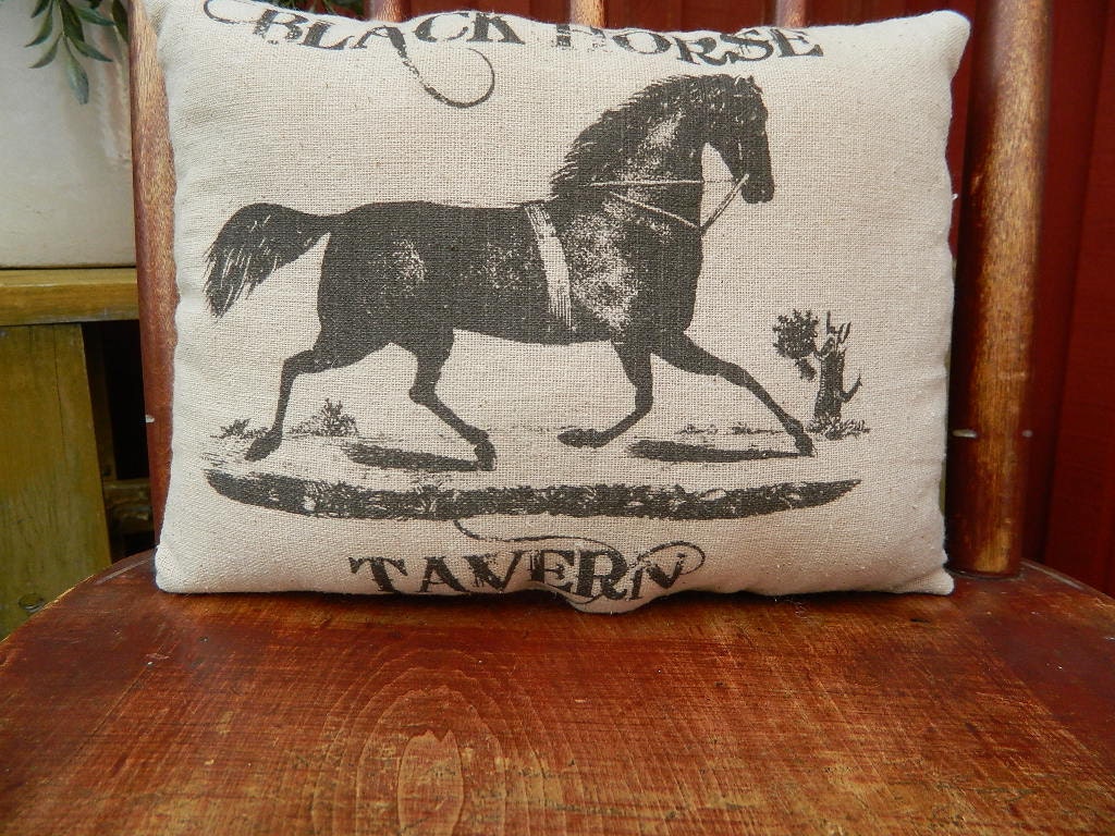 Horse Pillow Equestrian Pillow Black Horse by BluffPointFolkArt