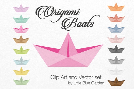 Origami Boats Clip Art vector paper boats by LittleBlueGarden