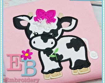 Cow with Bow Applique - This design is to be used on an embroidery machine. Instant Download