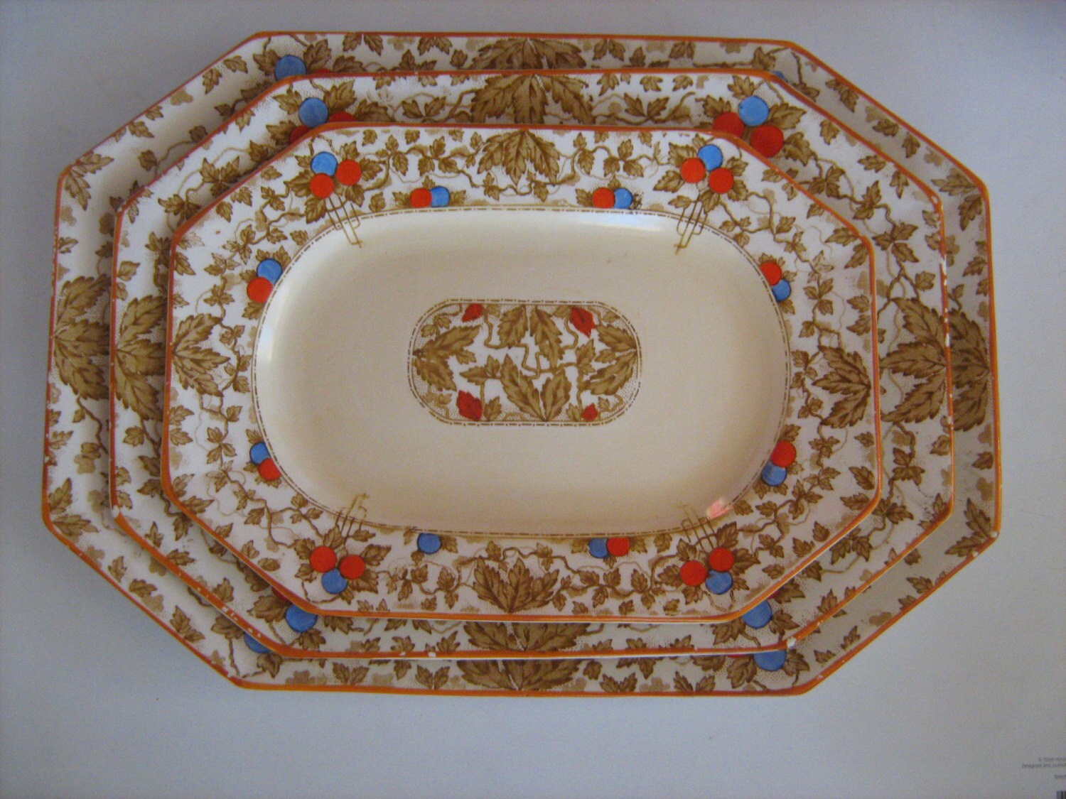 Set Of Three Stunning Large Unique Antique Serving Dishes J Kent