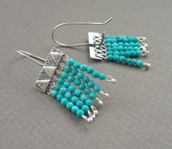 Small Turquoise Fringe Earrings By Jubilationstudio On Etsy