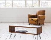 Iroko Midcentury Modern TV Stand / Credenza with raw iron hairpin legs