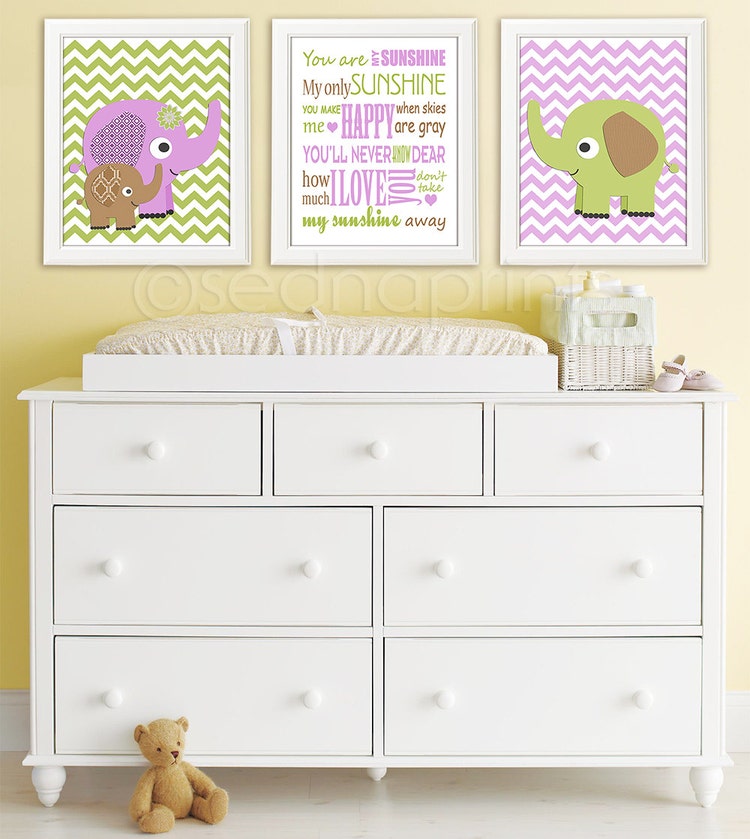 Purple green and brown typography nursery Art Print by SednaPrints