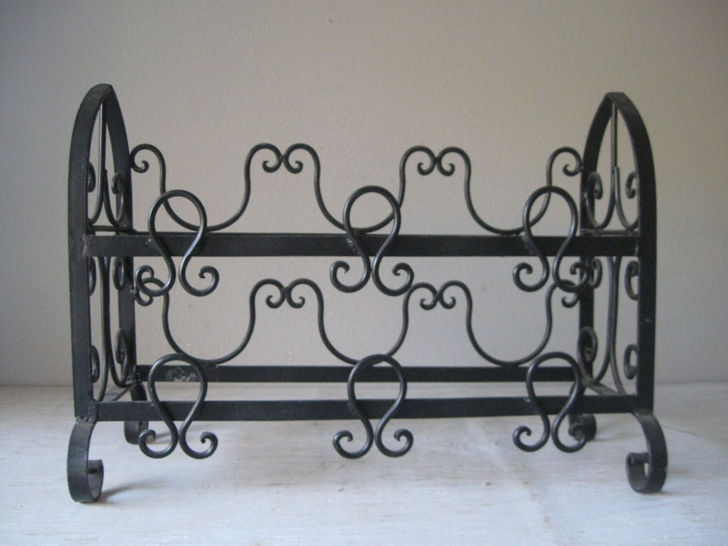 Vintage Hand Wrought Iron Wine Rack 6 Bottle Wine