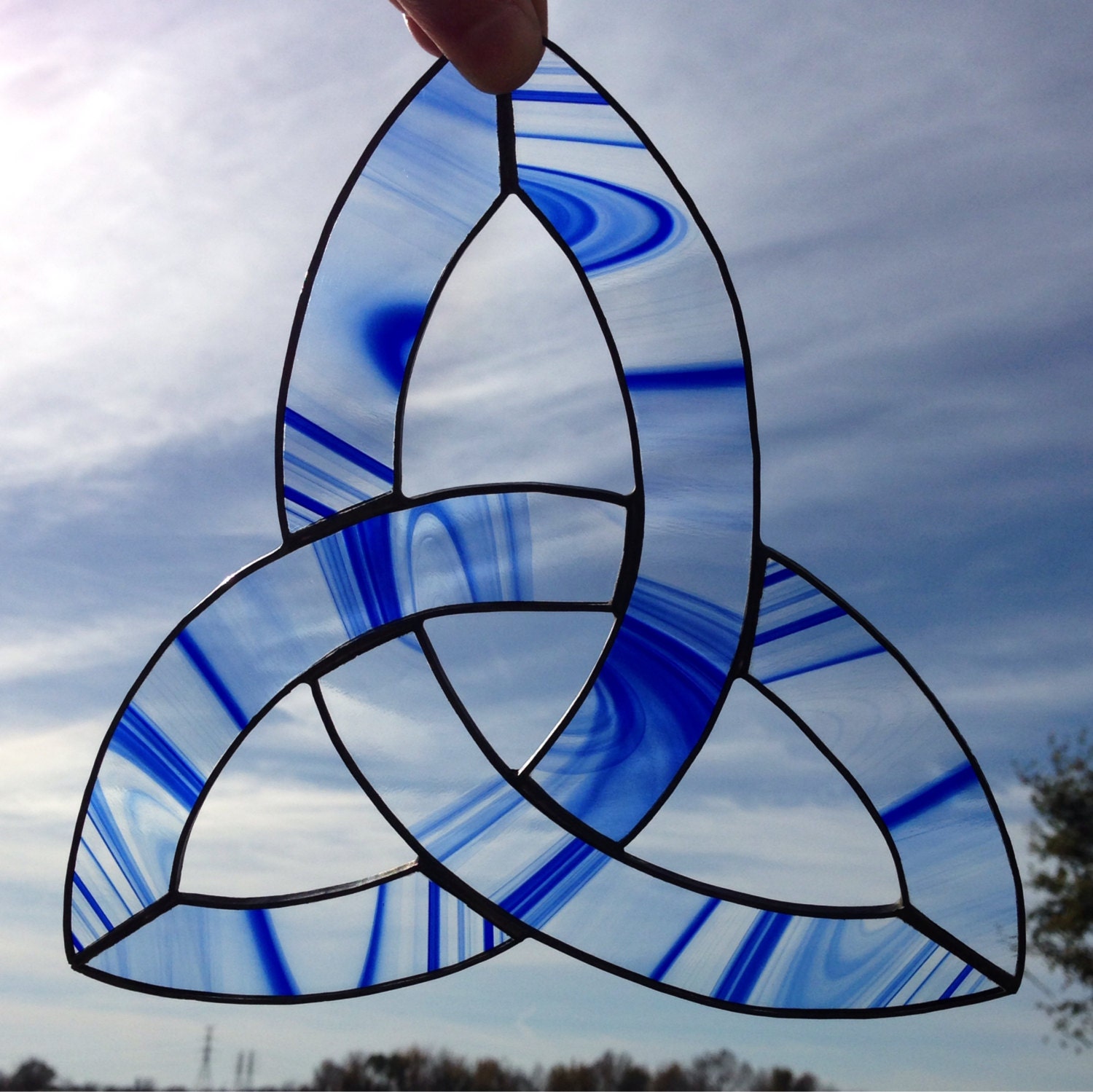 Made to Order Cobalt Trinity Knot Stained Glass by Sweveneers