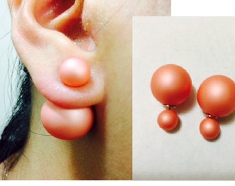 Tribal 360 Mise Celebrity Style Double Ball Stud Earrings - Silver Tone With Pearl Accent, Unsigned