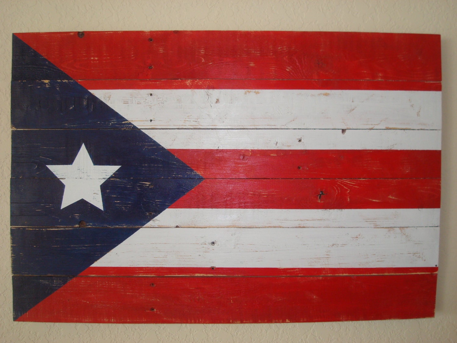 Hand Distressed Reclaimed Wood Puerto Rico Flag 30 x