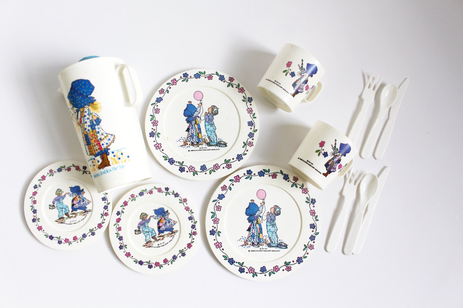 HOLLY HOBBIE TOY Tea Set Vintage Plastic Dishes 1984 1980s