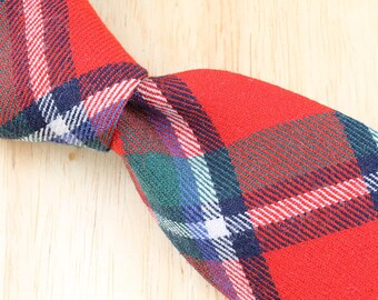 Vintage Necktie The Amanas Red Multicolor Plaid Wool Mens Tie