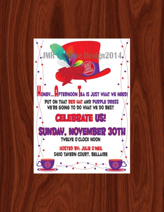 Red Hat Society Tea Party Invitation / by JMRCreativeDesign