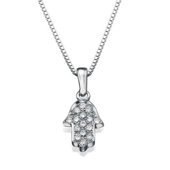 Hamsa pendant 14k white gold with diamonds