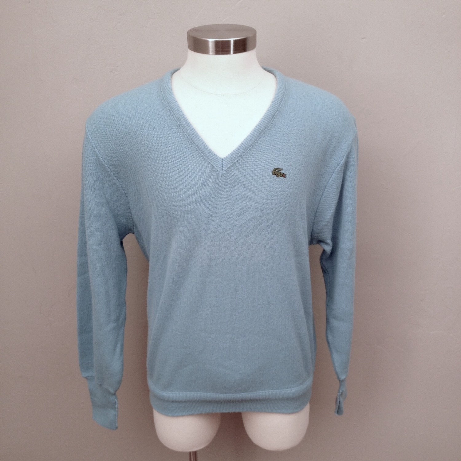 Vintage Lacoste baby blue alligator v neck sweater