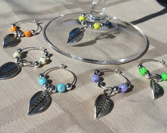 Set of Six - Leaf Wine Charms