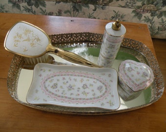5 Piece Vintage, Dresser, Vanity, Makeup Table,mirror, brush
